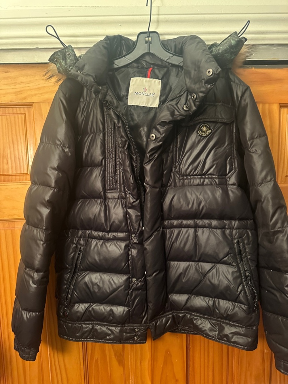 Black Down Puffer Jacket with Fur Trim Hood